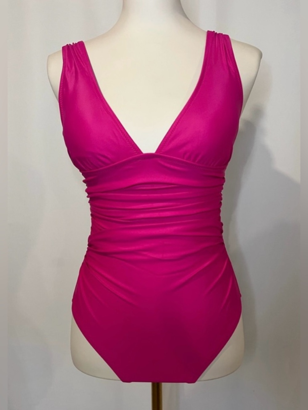 J.Crew ruched V-neck one-piece in radiant Fuschia - Picture 9 of 14